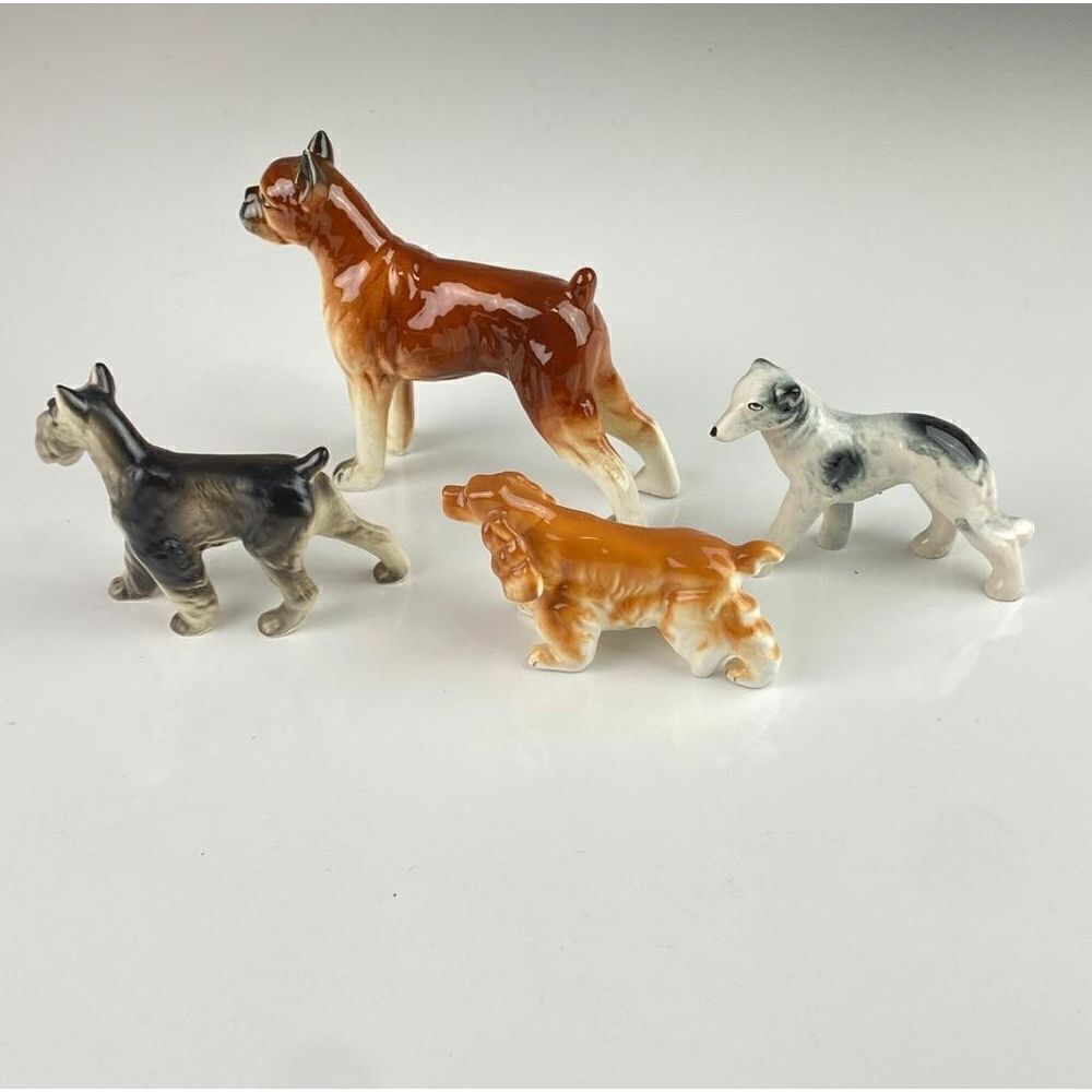 Vtg Dog Assortment Figurines (4) Border Collie Boxer Cocker Spaniel Schnauzer BU - Picture 2 of 12